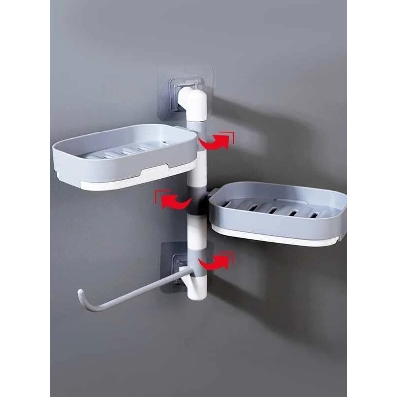 Suport Dublu Pentru Săpun Și Prosoape, 12 X 7 X 22 Cm, Sistem De Prindere Cu Șină, ABS, Gri