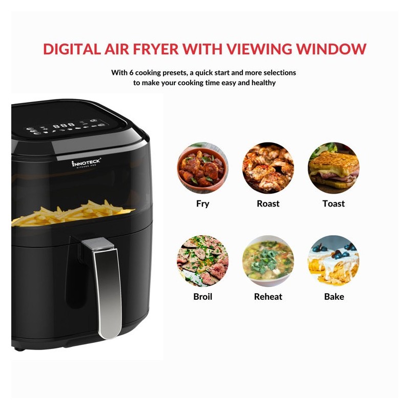 Innoteck Kitchen Pro 5 litri 6 in 1 friteuză digitală cu aer cu fereastră de vizualizare