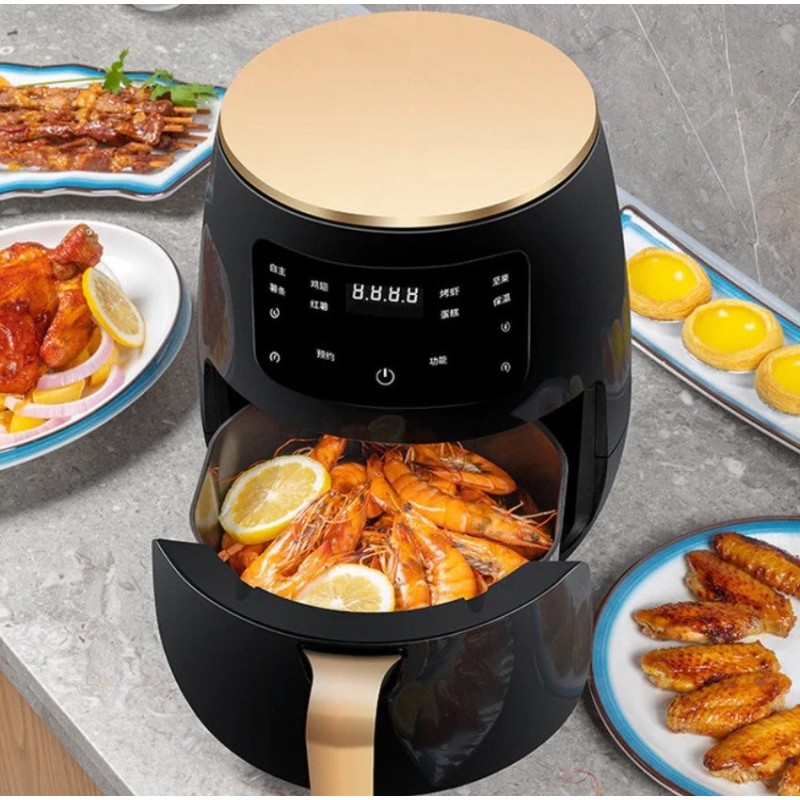 Friteuză cu aer cald AirFryer 2400W, capacitate 6L si afișaj digital, LCD Touch control