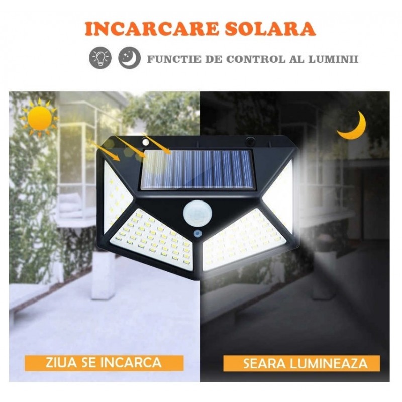 Set 10 lămpi solare 100 LED - 3 moduri de iluminare