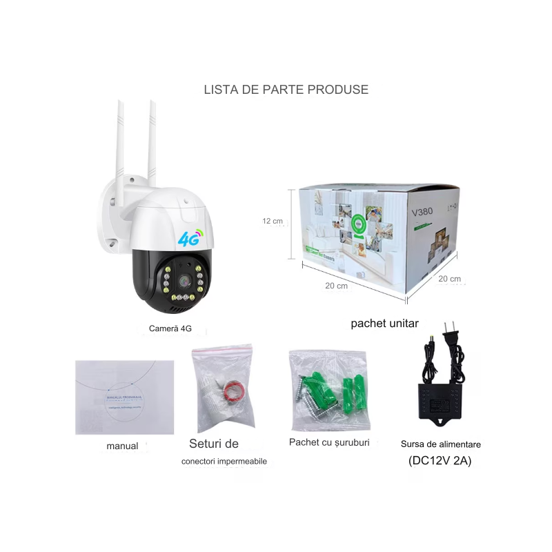 Camera Supraveghere video cu SIM, conexiune 4G 3MP 2048 x 1536, intelligent tracking, Interior & Exterior