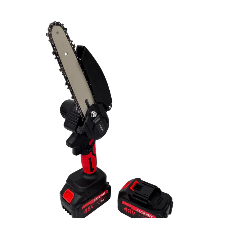 Mini drujbă cu lanț electric, 21V, 1500mAh, 2 Baterii, 2 Lanțuri, Roșu